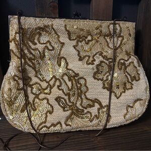 Vintage K.C. Malhan Gold Beaded Evening Bag Sequin Embroidered Clutch Purse